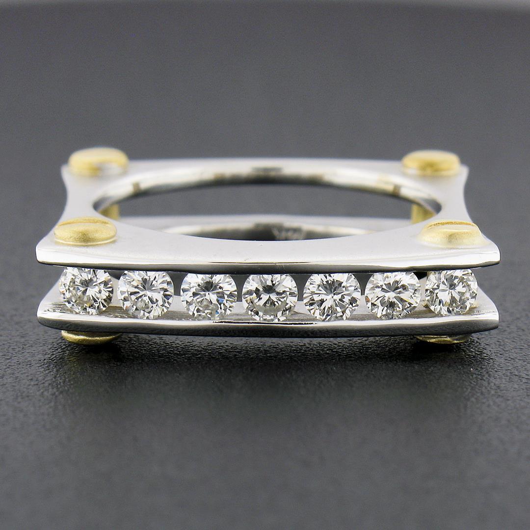 14k TT Gold 0.60 ctw Round Channel Diamond Matte Squared Screw Double Band Ring