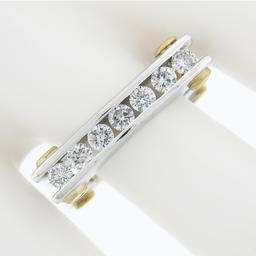 14k TT Gold 0.60 ctw Round Channel Diamond Matte Squared Screw Double Band Ring