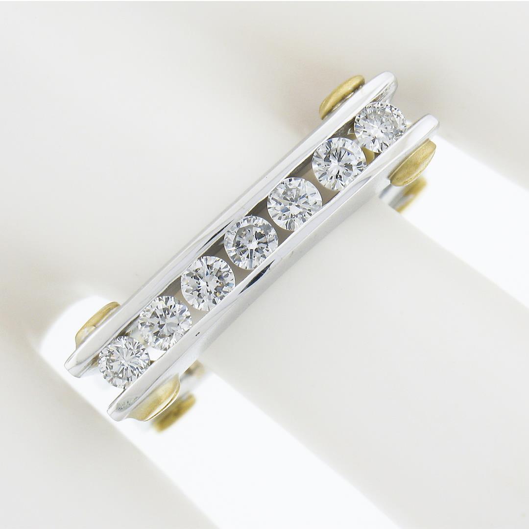 14k TT Gold 0.60 ctw Round Channel Diamond Matte Squared Screw Double Band Ring