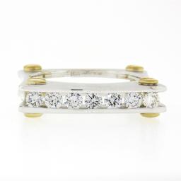 14k TT Gold 0.60 ctw Round Channel Diamond Matte Squared Screw Double Band Ring