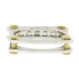 14k TT Gold 0.60 ctw Round Channel Diamond Matte Squared Screw Double Band Ring