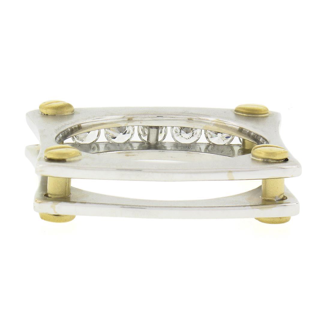 14k TT Gold 0.60 ctw Round Channel Diamond Matte Squared Screw Double Band Ring