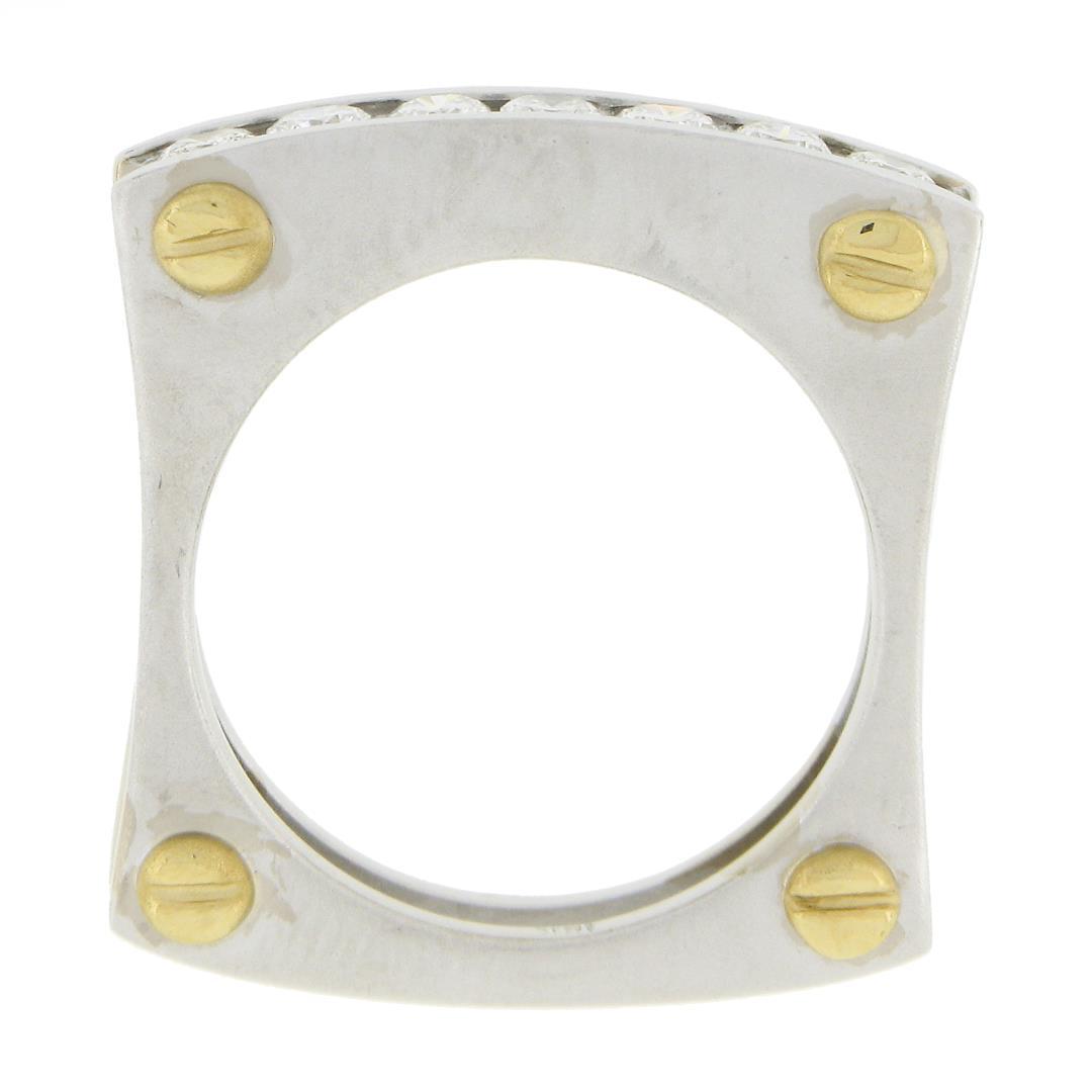 14k TT Gold 0.60 ctw Round Channel Diamond Matte Squared Screw Double Band Ring