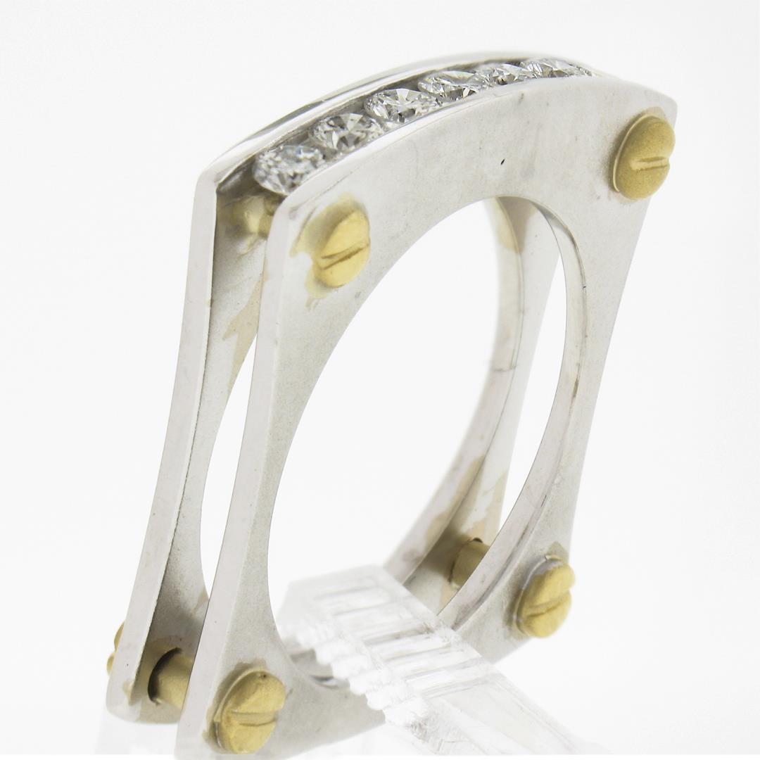 14k TT Gold 0.60 ctw Round Channel Diamond Matte Squared Screw Double Band Ring