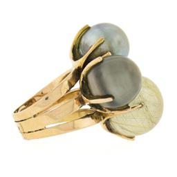 18k Rose Gold Tahitian Pearl & Rutilated Quartz Large High Profile Cocktail Ring