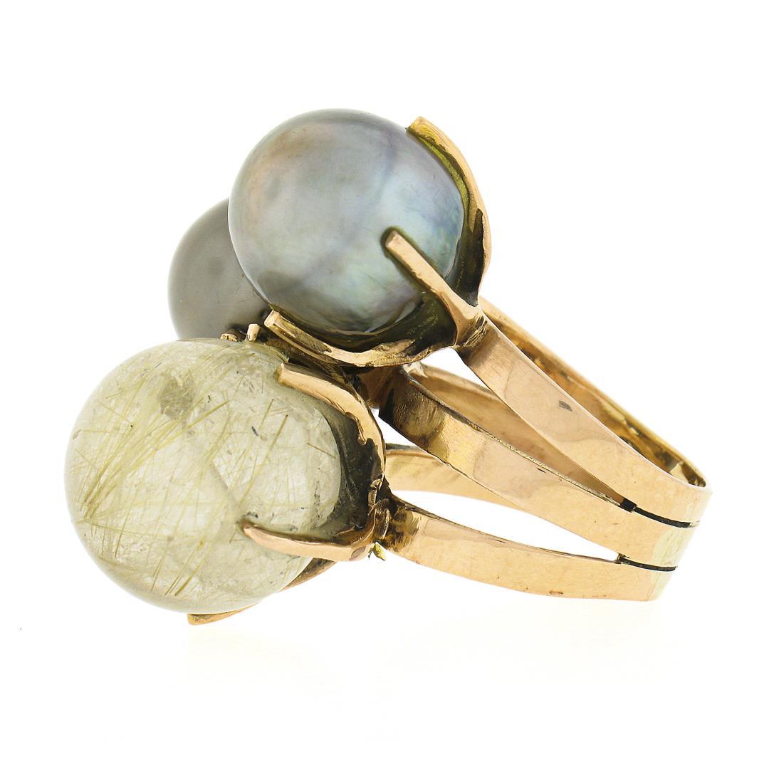 18k Rose Gold Tahitian Pearl & Rutilated Quartz Large High Profile Cocktail Ring
