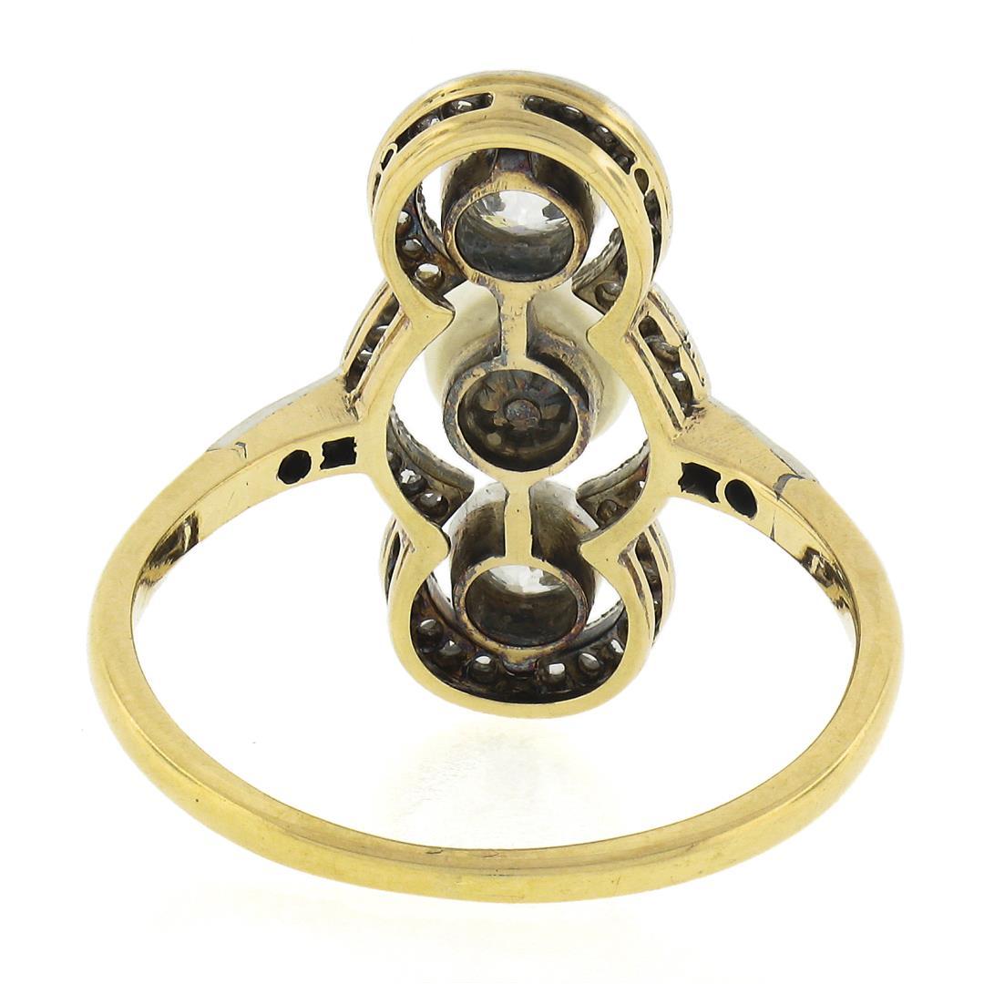 Antique Edwardian 14K Gold & Platinum European Diamond & 5.9mm Pearl Dinner Ring