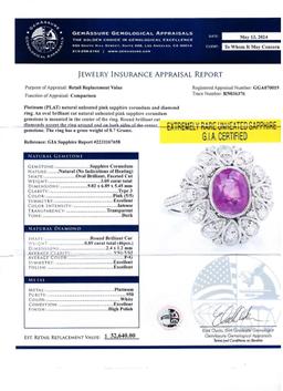 3.05 ctw UNHEATED Pink Sapphire and 0.89 ctw Diamond Platinum Ring (GIA CERTIFIE