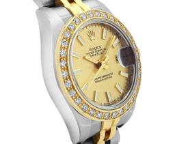 Rolex Ladies 18K Gold And Steel Champagne Index Diamond Bezel Hidden Clasp Datej
