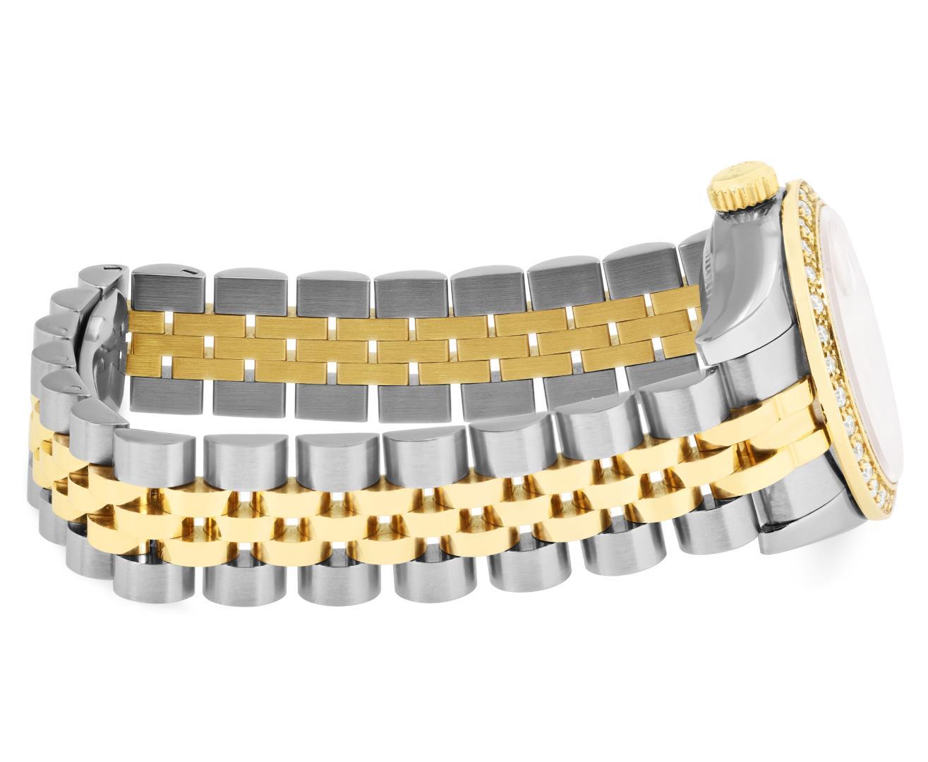 Rolex Ladies 18K Gold And Steel Champagne Index Diamond Bezel Hidden Clasp Datej
