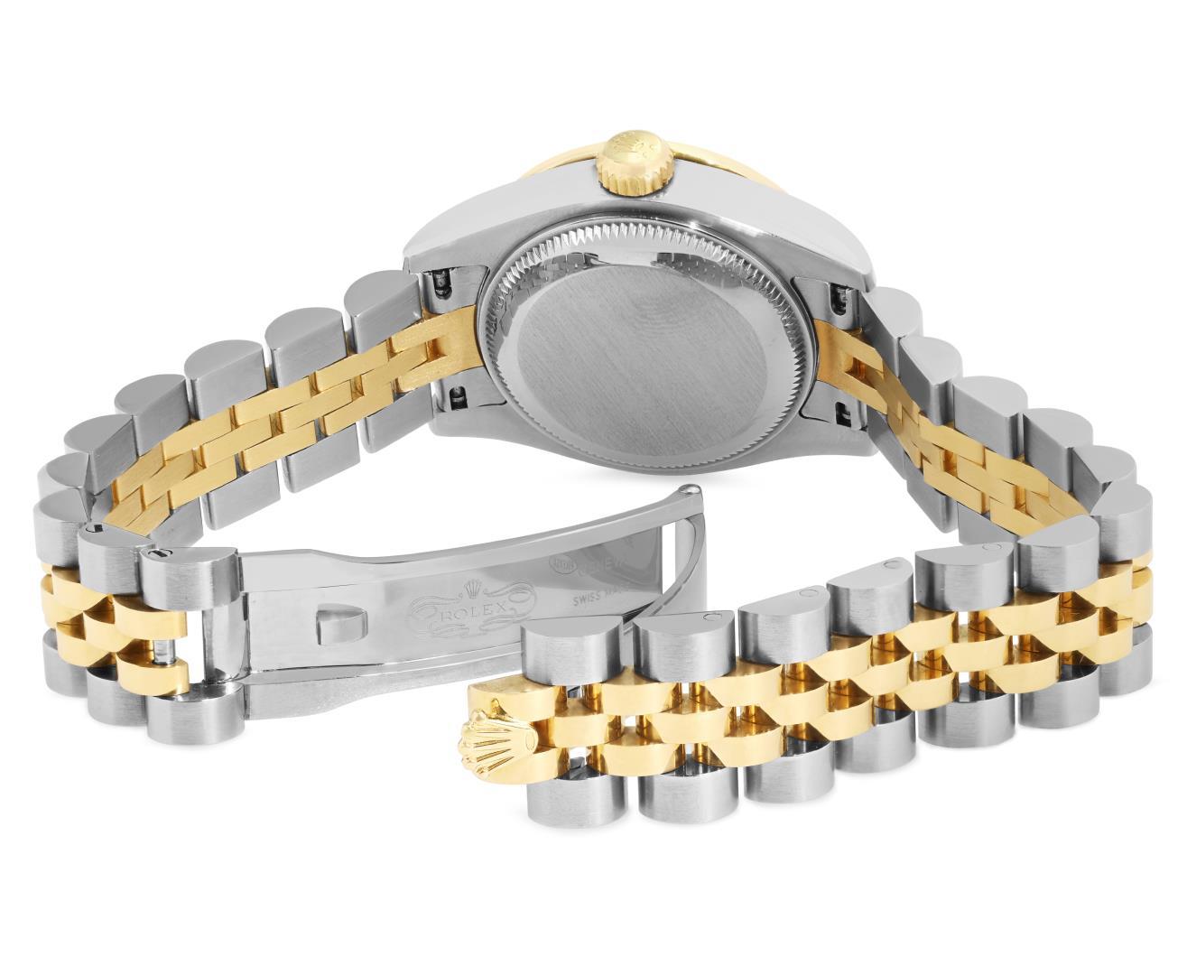 Rolex Ladies 18K Gold And Steel Champagne Index Diamond Bezel Hidden Clasp Datej