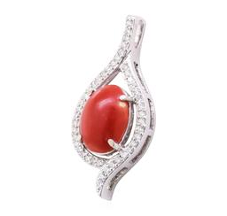 5.65 ctw Red Coral and Diamond Pendant - 14KT White Gold