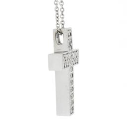 NEW 14k White Gold.60 ctw Round Pave Diamond Boxy Cross Slide Pendant & 18 Chain