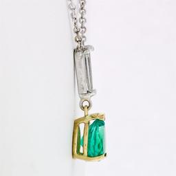 Petite 14K TT Gold .81 ctw Pear Emerald Long Baguette Diamond Drop Dangle Pendan