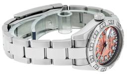 Rolex Ladies Stainless Steel Quickset Salmon String Diamond Datejust Wristwatch