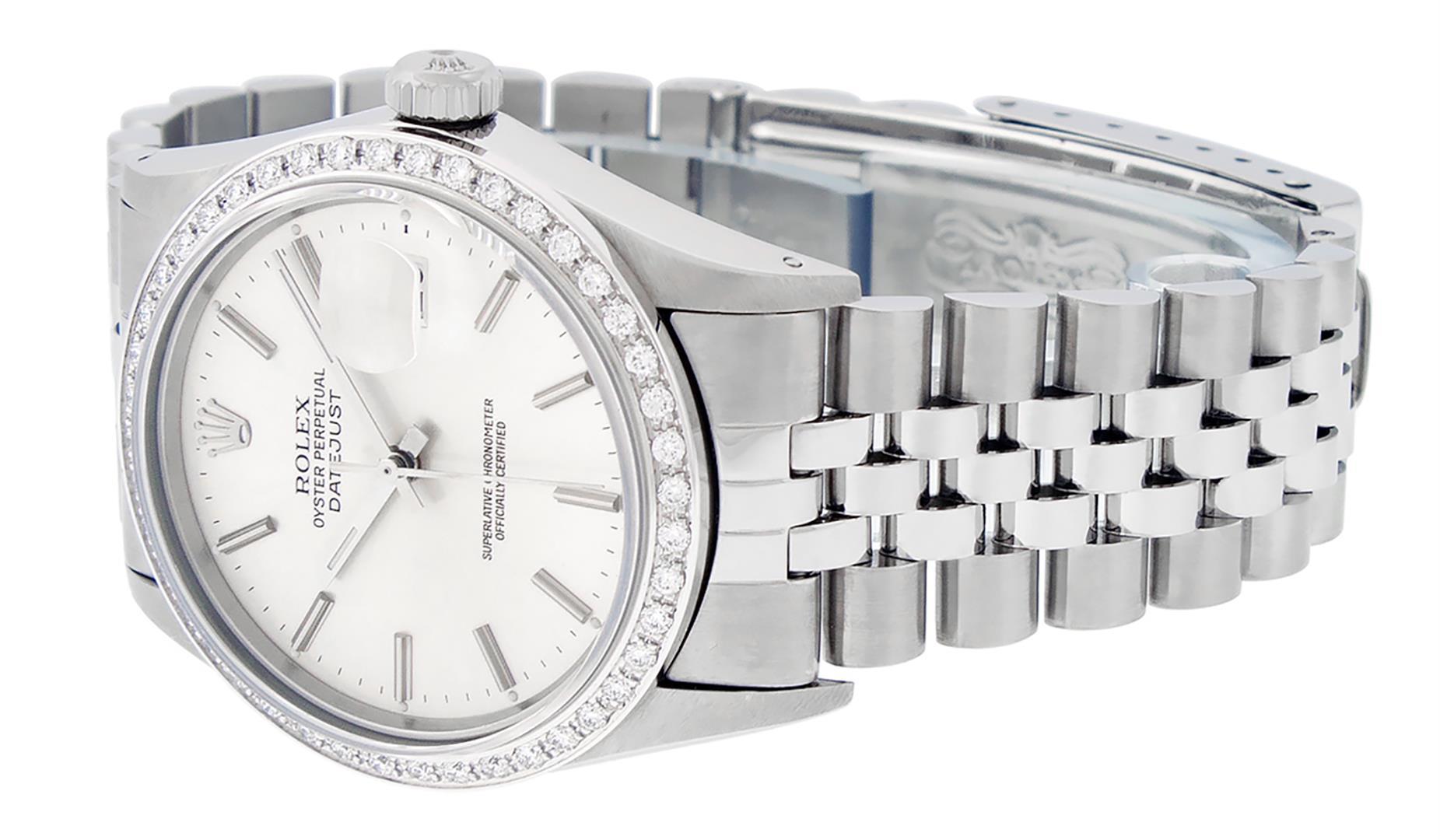 Rolex Mens Stainless Steel Silver Index 36MM Diamond Datejust Wristwatch