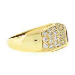 18K Yellow Gold GIA Bezel Triangular Ruby Solitaire Pave Diamond Dome Band Ring