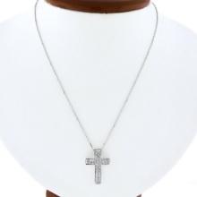NEW 14k White Gold.60 ctw Round Pave Diamond Boxy Cross Slide Pendant & 18 Chain