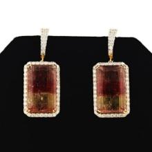 45.08 ctw Tourmaline and 2.61 ctw Diamond 14K Yellow Gold Earrings