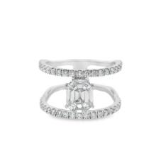 14kt WG Emerald Cut Diamond Wide Band