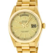 Rolex Mens Quickset 18K Yellow Gold Factory Champagne Index Dial Day Date Presid