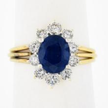 18K Gold 2.95 ctw GIA Burma No Heat Oval Blue Sapphire Diamond Halo Cocktail Rin
