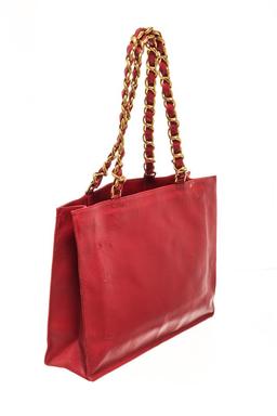 Chanel Red Lambskin Chain Shoulder Bag