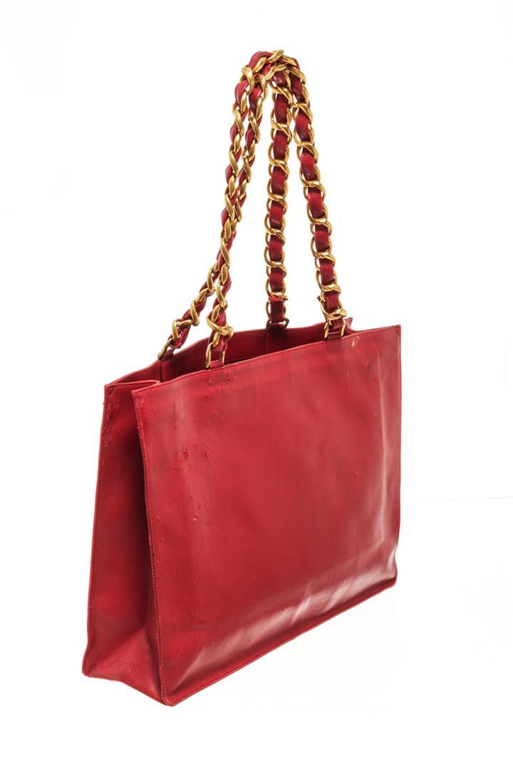 Chanel Red Lambskin Chain Shoulder Bag