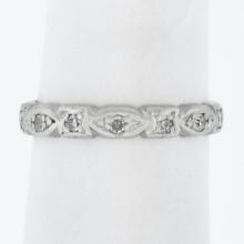 Antique Platinum 0.15 ctw Diamond Alternated Marquise & Square Eternity Band Rin
