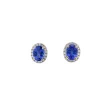 14kt WG Tanzanite & diamond Halo Stud Earrings