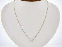 New 14K Gold .49 ctw Round Brilliant Diamond Solitaire Pendant w/ Adjustable Cha
