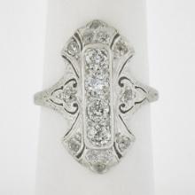 Antique Edwardian Platinum 1 ctw Old Diamond Milgrain Detailed Long Dinner Ring