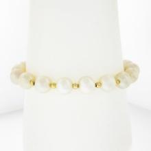 14k Yellow Gold Filigree Clasp & Polished Bead Spacers 8.5-9.4mm Pearl Bracelet