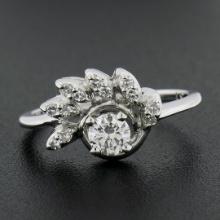 Vintage Solid 14k White Gold 0.45 ctw Round Solitaire Diamond w/ Flame Ring
