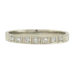 Antique 18K White Gold .08 ctw Pave Diamond Engraved Scroll Work Stack Band Ring