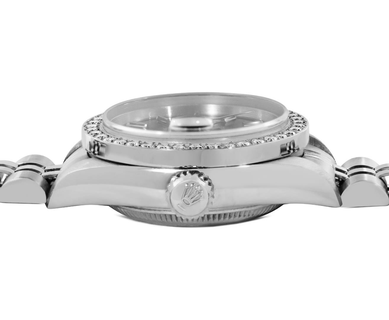 Rolex Ladies Quickset Stainless Steel Black Dial Diamond Bezel Date Watch 26MM