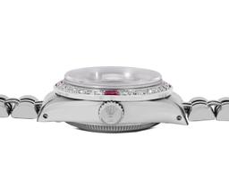 Rolex Ladies Stainless Steel Slate Gray Diamond And Ruby Date Wristwatch 26MM