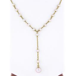 14K Yellow Gold 3.7-6.3mm Cultured Pearl Dangle Drop Adjustable Chain Necklace