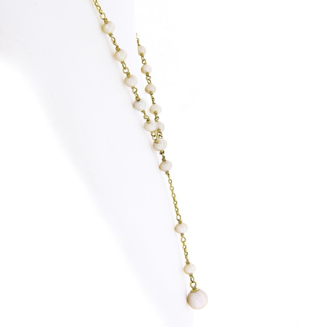 14K Yellow Gold 3.7-6.3mm Cultured Pearl Dangle Drop Adjustable Chain Necklace