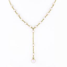 14K Yellow Gold 3.7-6.3mm Cultured Pearl Dangle Drop Adjustable Chain Necklace