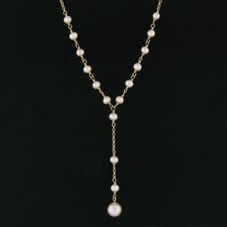 14K Yellow Gold 3.7-6.3mm Cultured Pearl Dangle Drop Adjustable Chain Necklace