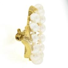 Mikimoto 18k Yellow Gold 4.7mm Cultured Pearl & Diamond French Horn Pin Brooch