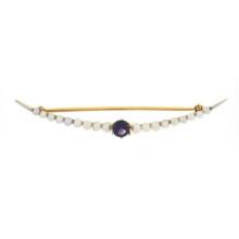 Vintage 14k Gold Plat 0.50 ctw Amethyst & Graduated Seed Pearl Crescent Pin Broo