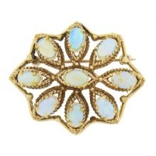 Vintage 14k Yellow Gold Oval Cabochon Opal Twisted Wire Open Brooch Pin Pendant
