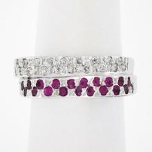 NEW 14K Gold 0.85 ctw Pave Pink Sapphire & Diamond Dual Stack Look Wavy Band Rin
