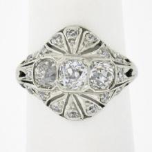Antique Edwardian Platinum European Diamond Milgrain Engraved Dome Mosaic Ring