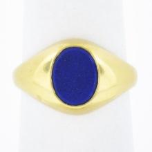 Classic 14k Yellow Gold Bezel Oval Cabochon Blue Lapis Polished Domed Band Ring