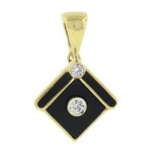Vintage 14K Gold Inlaid Black Onyx & 0.28 ctw Bezel Round Diamond Enhancer Penda