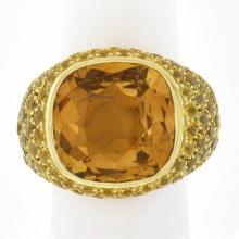 Pasqual Bruni 18K Yellow Gold Large Citrine w/ Yellow Sapphires Cocktail Ring