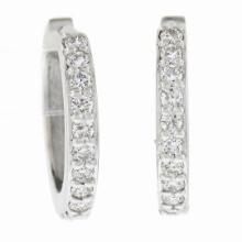 NEW Classic 14k White Gold .20 ctw Pave Diamond 12.2mm Petite Huggie Hoop Earrin